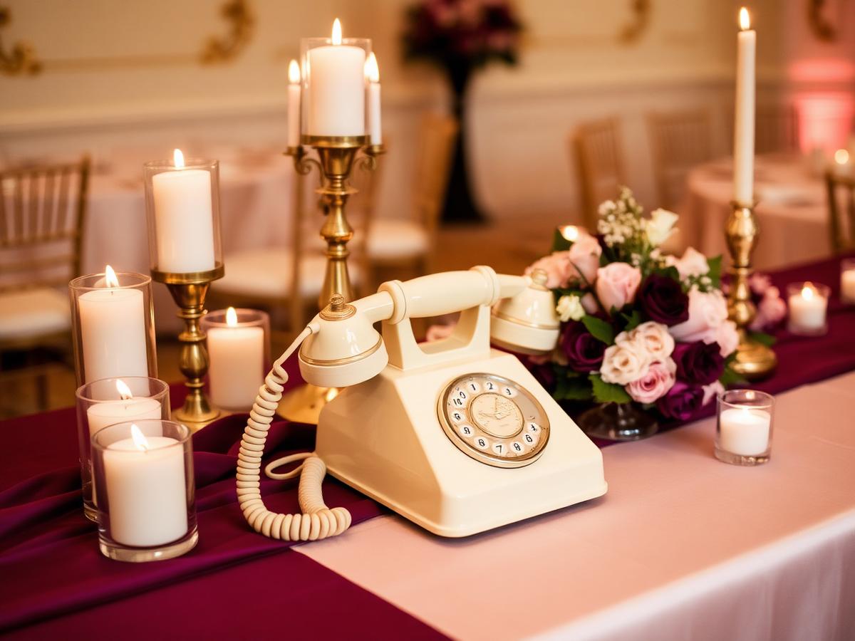 Vintage telephone audio guestbook on a decorated table